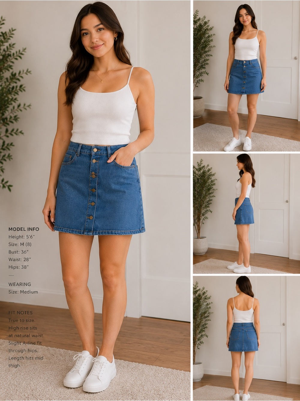 Twik Denim Button Front A-Line Mini Skirt Medium Wash Size M